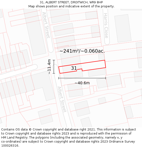 31, ALBERT STREET, DROITWICH, WR9 8HP: Plot and title map