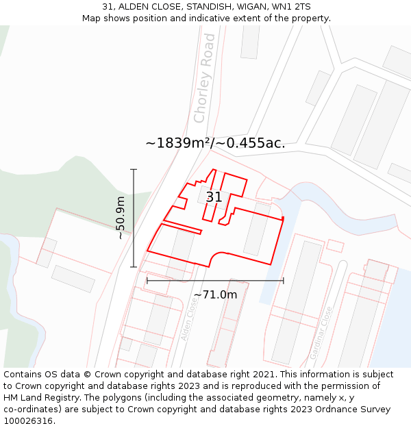 31, ALDEN CLOSE, STANDISH, WIGAN, WN1 2TS: Plot and title map