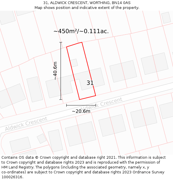 31, ALDWICK CRESCENT, WORTHING, BN14 0AS: Plot and title map