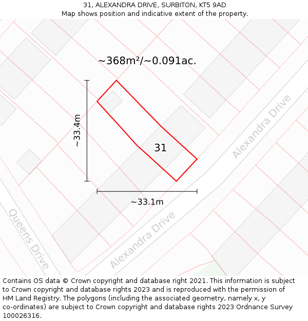 31, ALEXANDRA DRIVE, SURBITON, KT5 9AD: Plot and title map