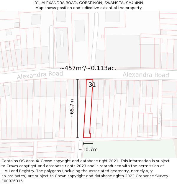 31, ALEXANDRA ROAD, GORSEINON, SWANSEA, SA4 4NN: Plot and title map