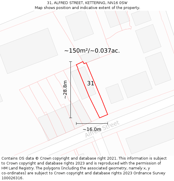 31, ALFRED STREET, KETTERING, NN16 0SW: Plot and title map