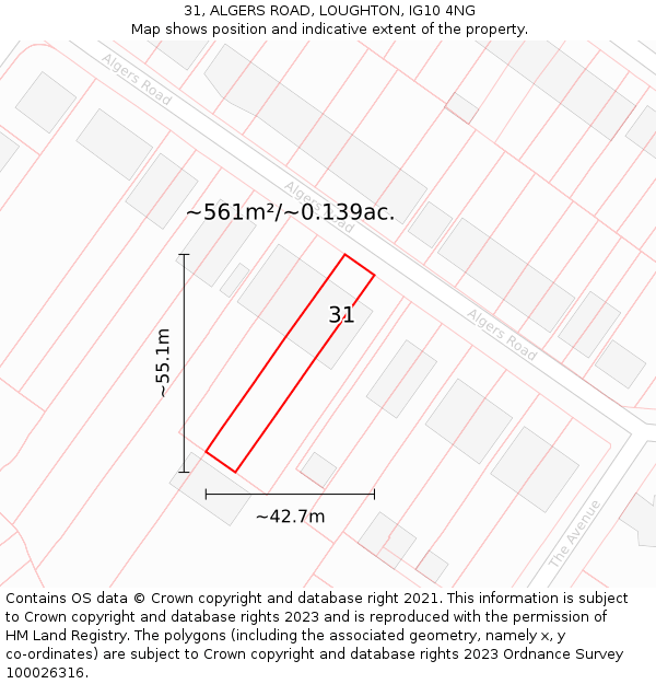 31, ALGERS ROAD, LOUGHTON, IG10 4NG: Plot and title map