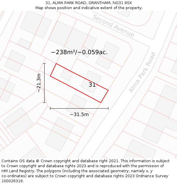 31, ALMA PARK ROAD, GRANTHAM, NG31 9SX: Plot and title map