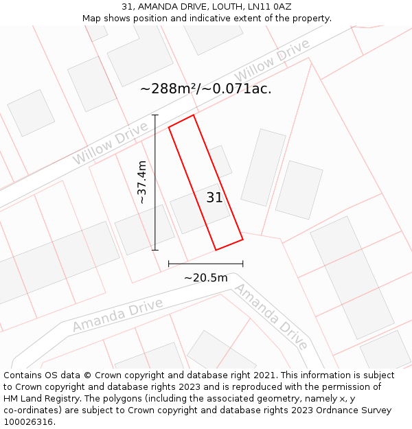 31, AMANDA DRIVE, LOUTH, LN11 0AZ: Plot and title map