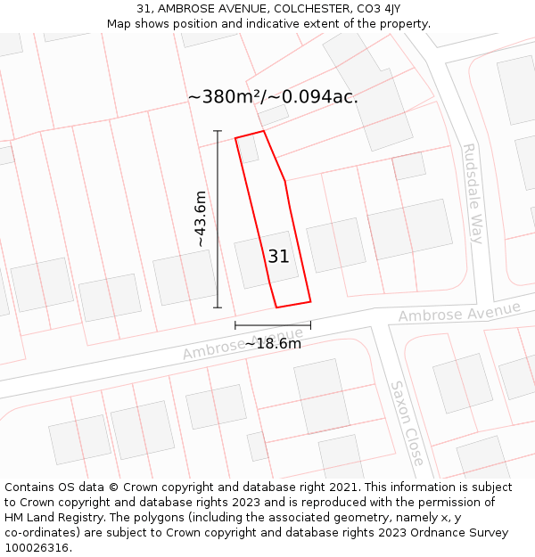 31, AMBROSE AVENUE, COLCHESTER, CO3 4JY: Plot and title map