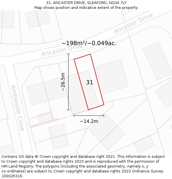 31, ANCASTER DRIVE, SLEAFORD, NG34 7LY: Plot and title map