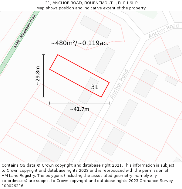 31, ANCHOR ROAD, BOURNEMOUTH, BH11 9HP: Plot and title map