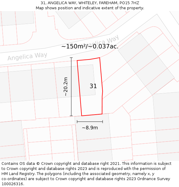 31, ANGELICA WAY, WHITELEY, FAREHAM, PO15 7HZ: Plot and title map