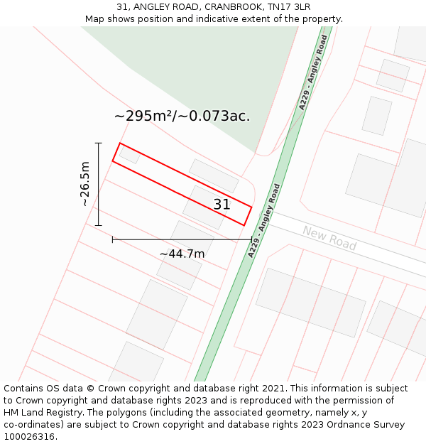 31, ANGLEY ROAD, CRANBROOK, TN17 3LR: Plot and title map