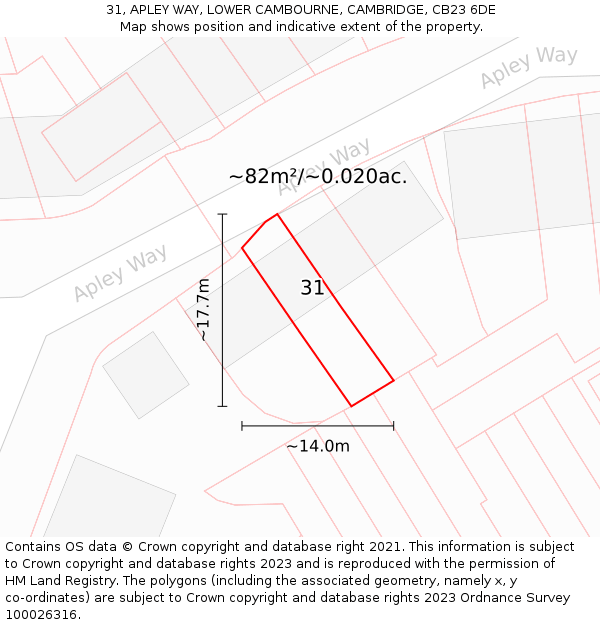 31, APLEY WAY, LOWER CAMBOURNE, CAMBRIDGE, CB23 6DE: Plot and title map