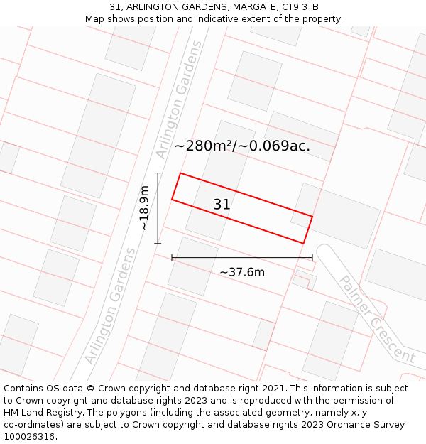 31, ARLINGTON GARDENS, MARGATE, CT9 3TB: Plot and title map