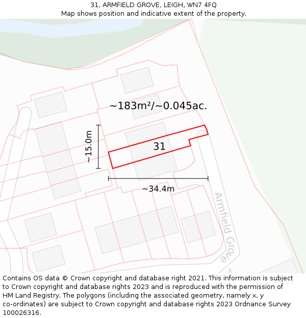 31, ARMFIELD GROVE, LEIGH, WN7 4FQ: Plot and title map