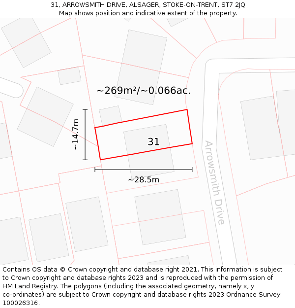 31, ARROWSMITH DRIVE, ALSAGER, STOKE-ON-TRENT, ST7 2JQ: Plot and title map