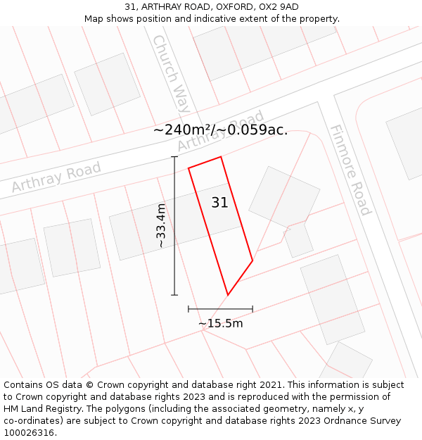 31, ARTHRAY ROAD, OXFORD, OX2 9AD: Plot and title map