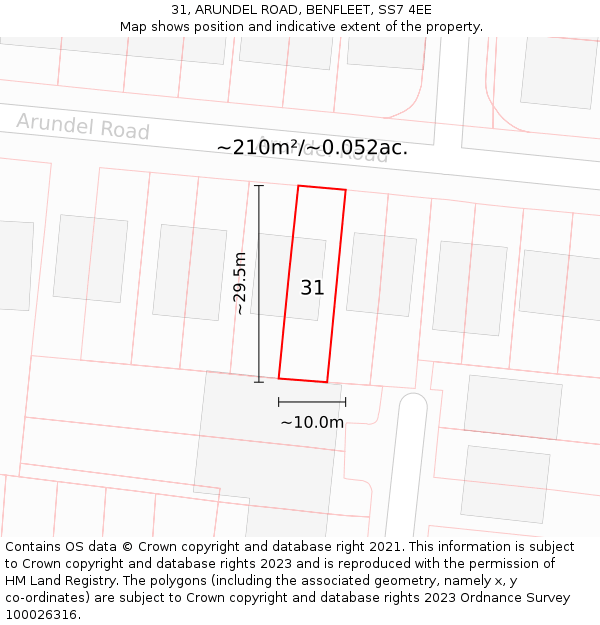 31, ARUNDEL ROAD, BENFLEET, SS7 4EE: Plot and title map