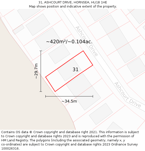 31, ASHCOURT DRIVE, HORNSEA, HU18 1HE: Plot and title map