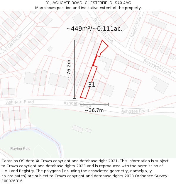 31, ASHGATE ROAD, CHESTERFIELD, S40 4AG: Plot and title map