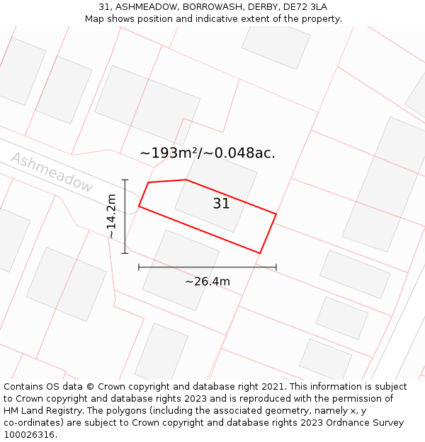 31, ASHMEADOW, BORROWASH, DERBY, DE72 3LA: Plot and title map