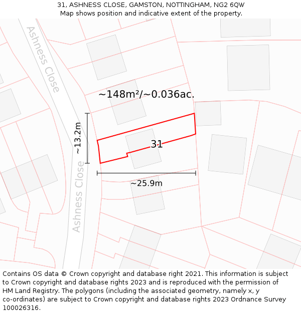 31, ASHNESS CLOSE, GAMSTON, NOTTINGHAM, NG2 6QW: Plot and title map