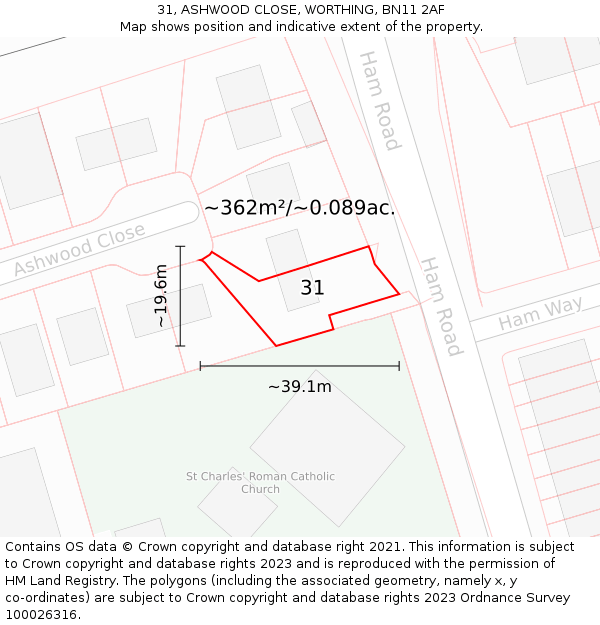 31, ASHWOOD CLOSE, WORTHING, BN11 2AF: Plot and title map