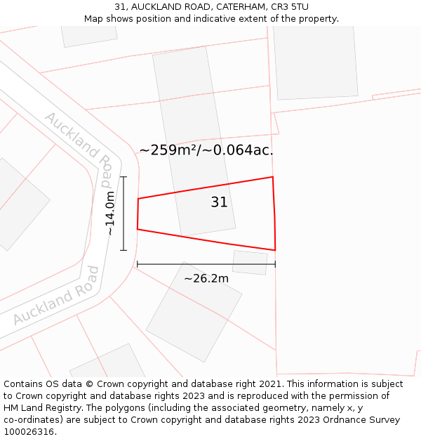 31, AUCKLAND ROAD, CATERHAM, CR3 5TU: Plot and title map