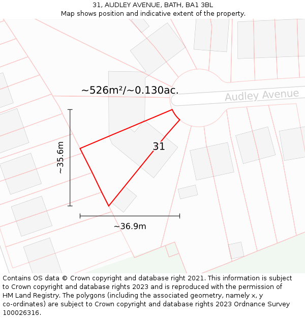 31, AUDLEY AVENUE, BATH, BA1 3BL: Plot and title map