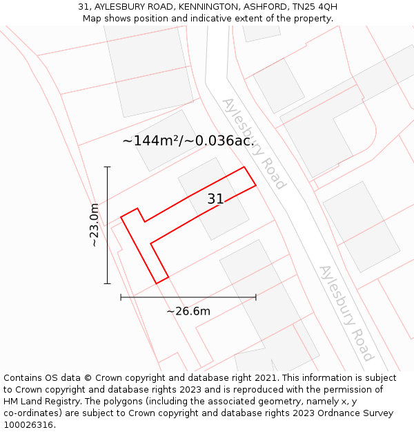 31, AYLESBURY ROAD, KENNINGTON, ASHFORD, TN25 4QH: Plot and title map