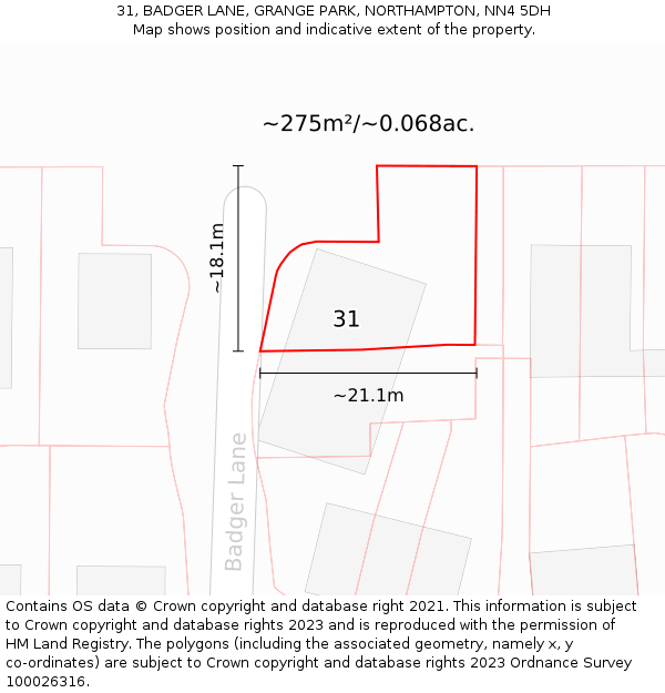 31, BADGER LANE, GRANGE PARK, NORTHAMPTON, NN4 5DH: Plot and title map
