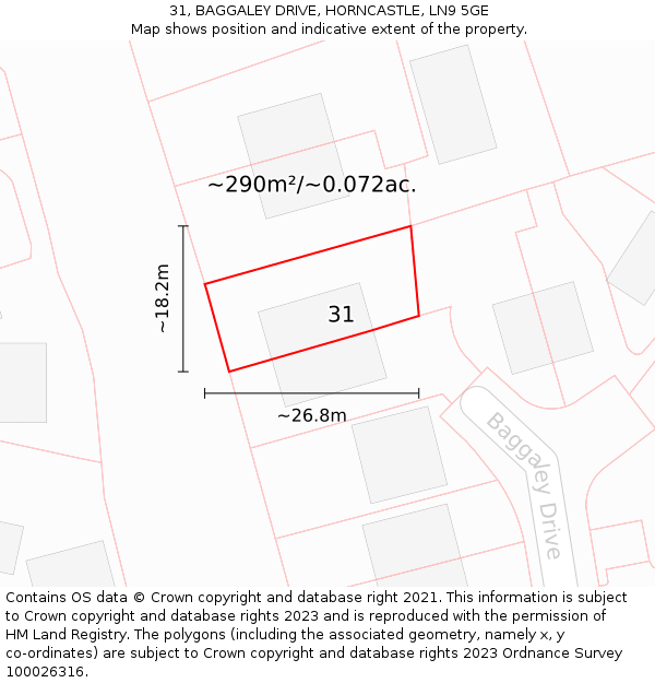 31, BAGGALEY DRIVE, HORNCASTLE, LN9 5GE: Plot and title map