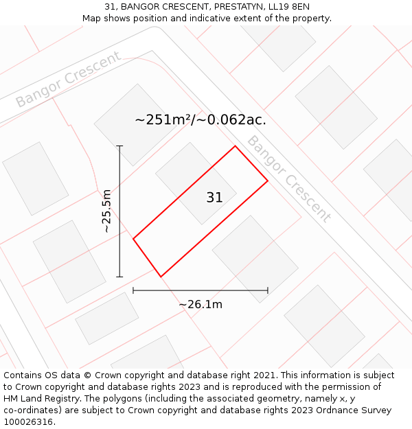 31, BANGOR CRESCENT, PRESTATYN, LL19 8EN: Plot and title map