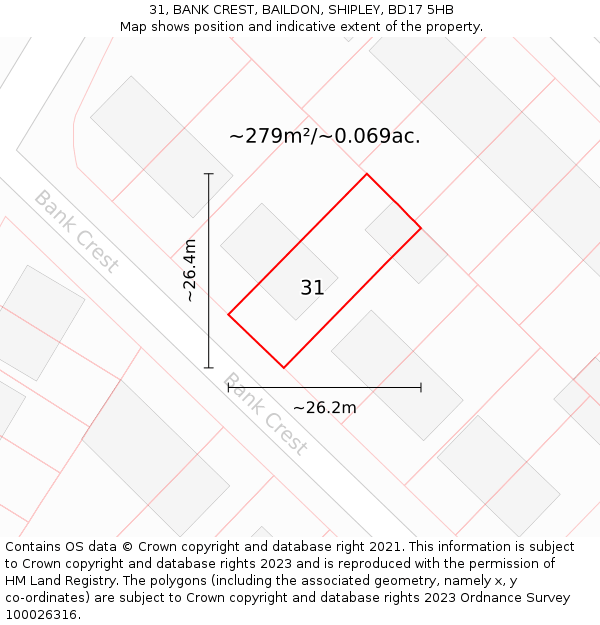 31, BANK CREST, BAILDON, SHIPLEY, BD17 5HB: Plot and title map