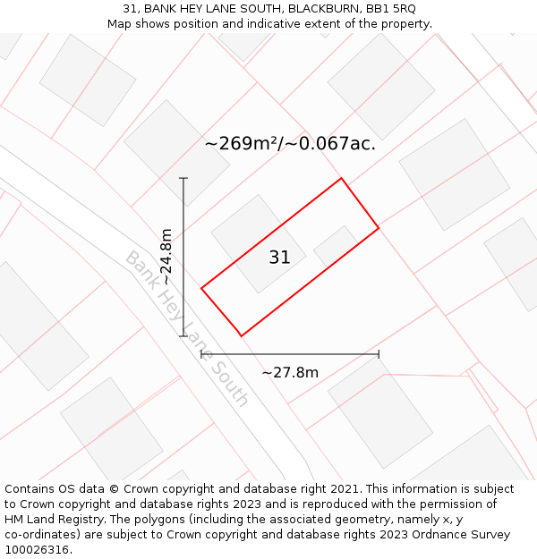 31, BANK HEY LANE SOUTH, BLACKBURN, BB1 5RQ: Plot and title map