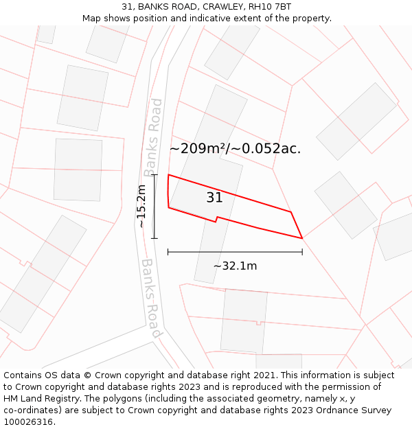 31, BANKS ROAD, CRAWLEY, RH10 7BT: Plot and title map