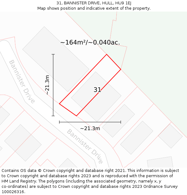 31, BANNISTER DRIVE, HULL, HU9 1EJ: Plot and title map