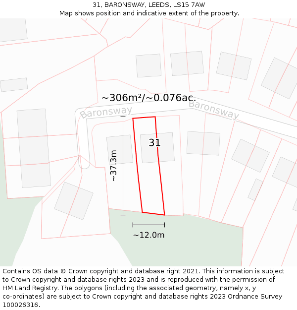 31, BARONSWAY, LEEDS, LS15 7AW: Plot and title map