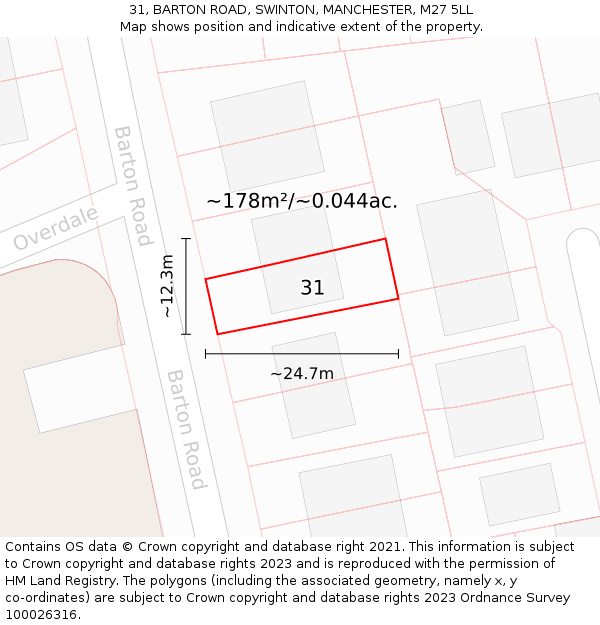 31, BARTON ROAD, SWINTON, MANCHESTER, M27 5LL: Plot and title map