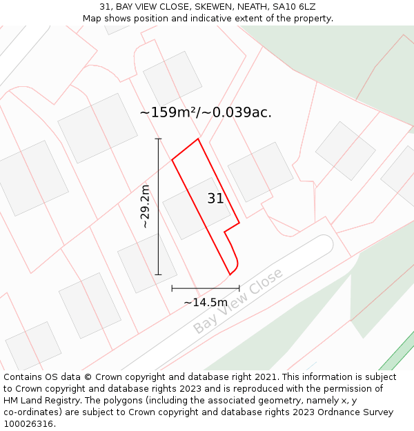 31, BAY VIEW CLOSE, SKEWEN, NEATH, SA10 6LZ: Plot and title map