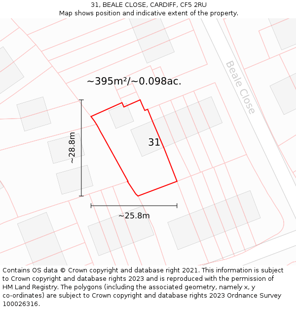 31, BEALE CLOSE, CARDIFF, CF5 2RU: Plot and title map