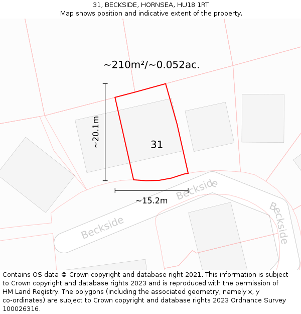 31, BECKSIDE, HORNSEA, HU18 1RT: Plot and title map