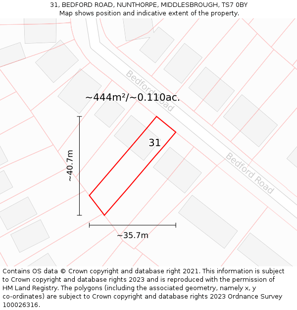 31, BEDFORD ROAD, NUNTHORPE, MIDDLESBROUGH, TS7 0BY: Plot and title map