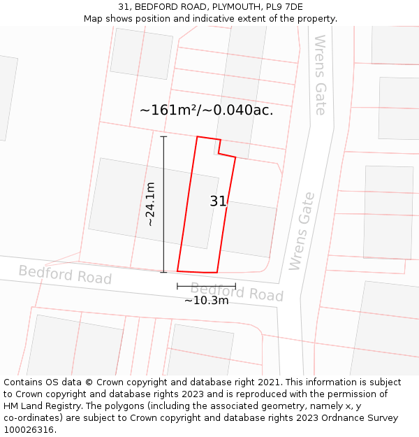 31, BEDFORD ROAD, PLYMOUTH, PL9 7DE: Plot and title map
