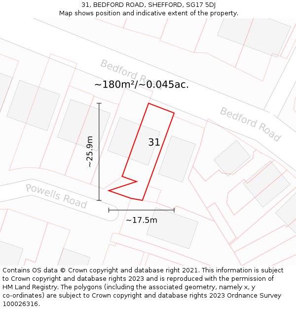 31, BEDFORD ROAD, SHEFFORD, SG17 5DJ: Plot and title map