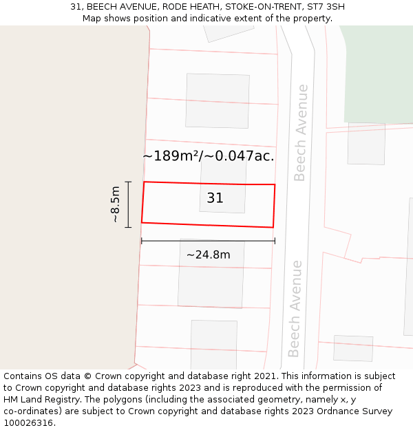 31, BEECH AVENUE, RODE HEATH, STOKE-ON-TRENT, ST7 3SH: Plot and title map