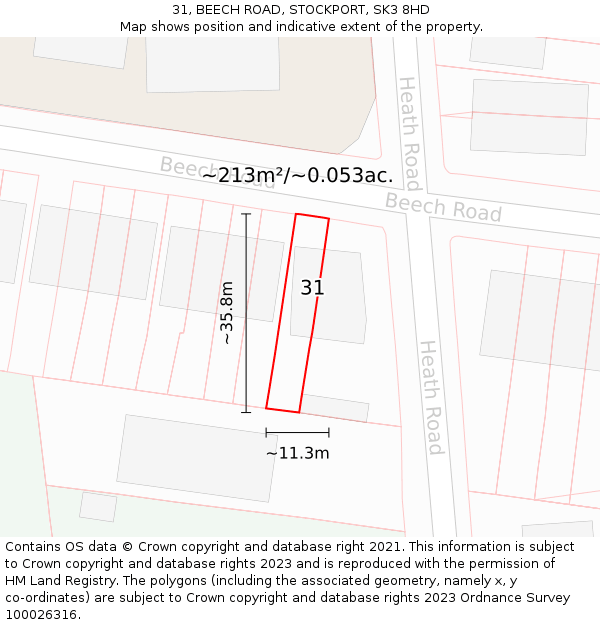 31, BEECH ROAD, STOCKPORT, SK3 8HD: Plot and title map