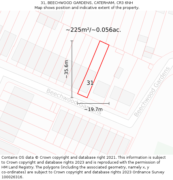 31, BEECHWOOD GARDENS, CATERHAM, CR3 6NH: Plot and title map