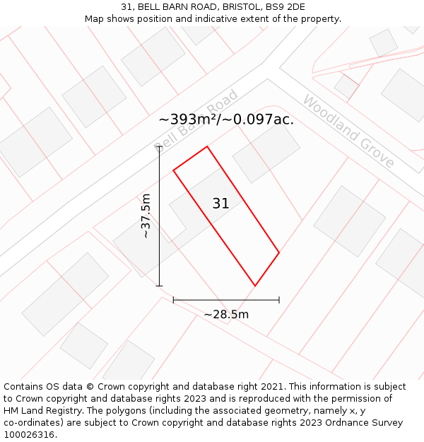 31, BELL BARN ROAD, BRISTOL, BS9 2DE: Plot and title map