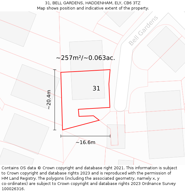 31, BELL GARDENS, HADDENHAM, ELY, CB6 3TZ: Plot and title map