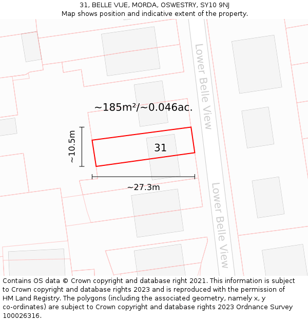 31, BELLE VUE, MORDA, OSWESTRY, SY10 9NJ: Plot and title map