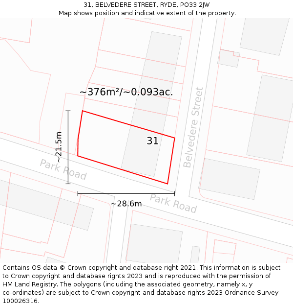 31, BELVEDERE STREET, RYDE, PO33 2JW: Plot and title map